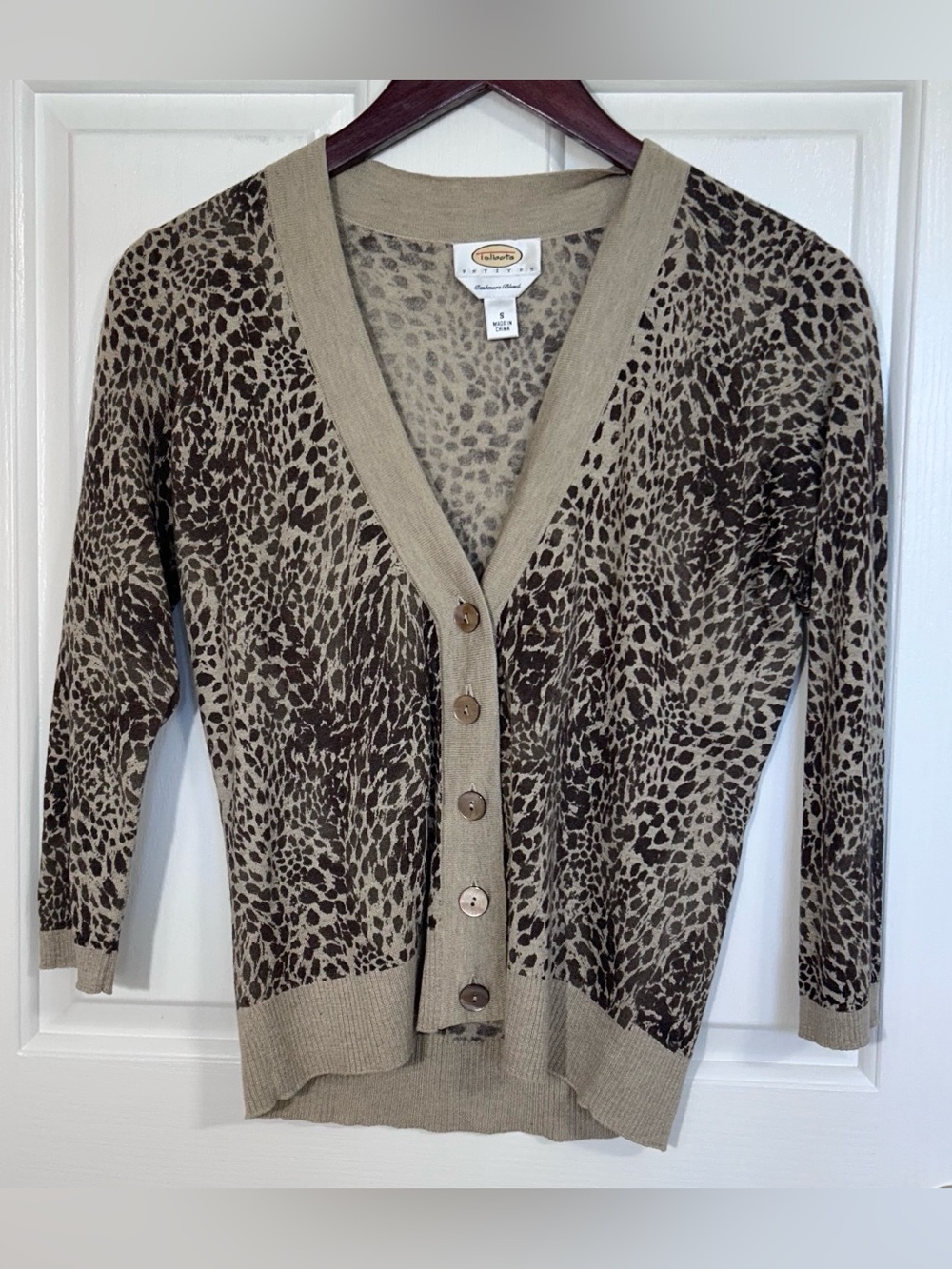 Talbots Silk Cashmere The Wild Sophisticate Leopard Print Cardigan Small Petite